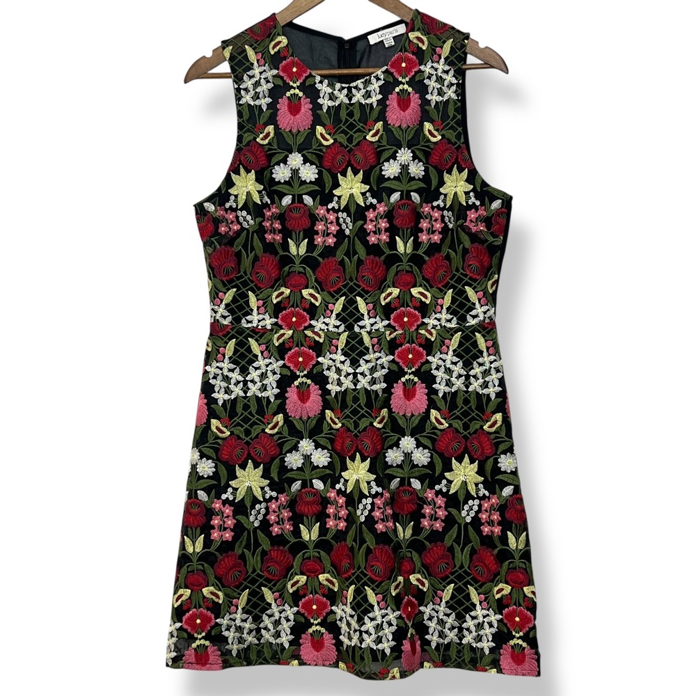 Lucy Paris Boho Embroidered Dress L Black Floral Sleeveless Mesh Back Cottage